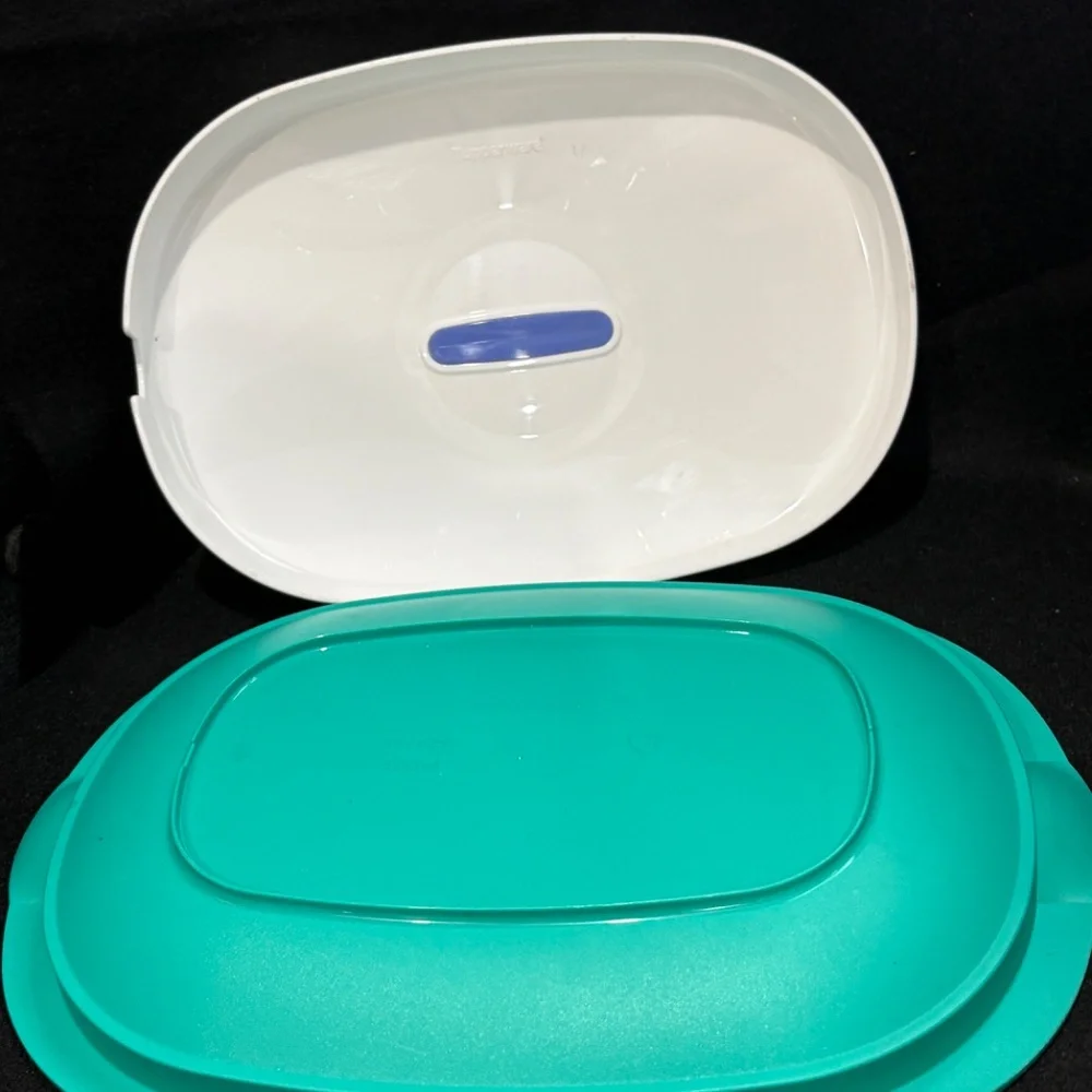 TUPPERWARE Teal Shallow Oval Dish 1 3/4 Cups Lid #3184A-3 & Bottom #3190A-2